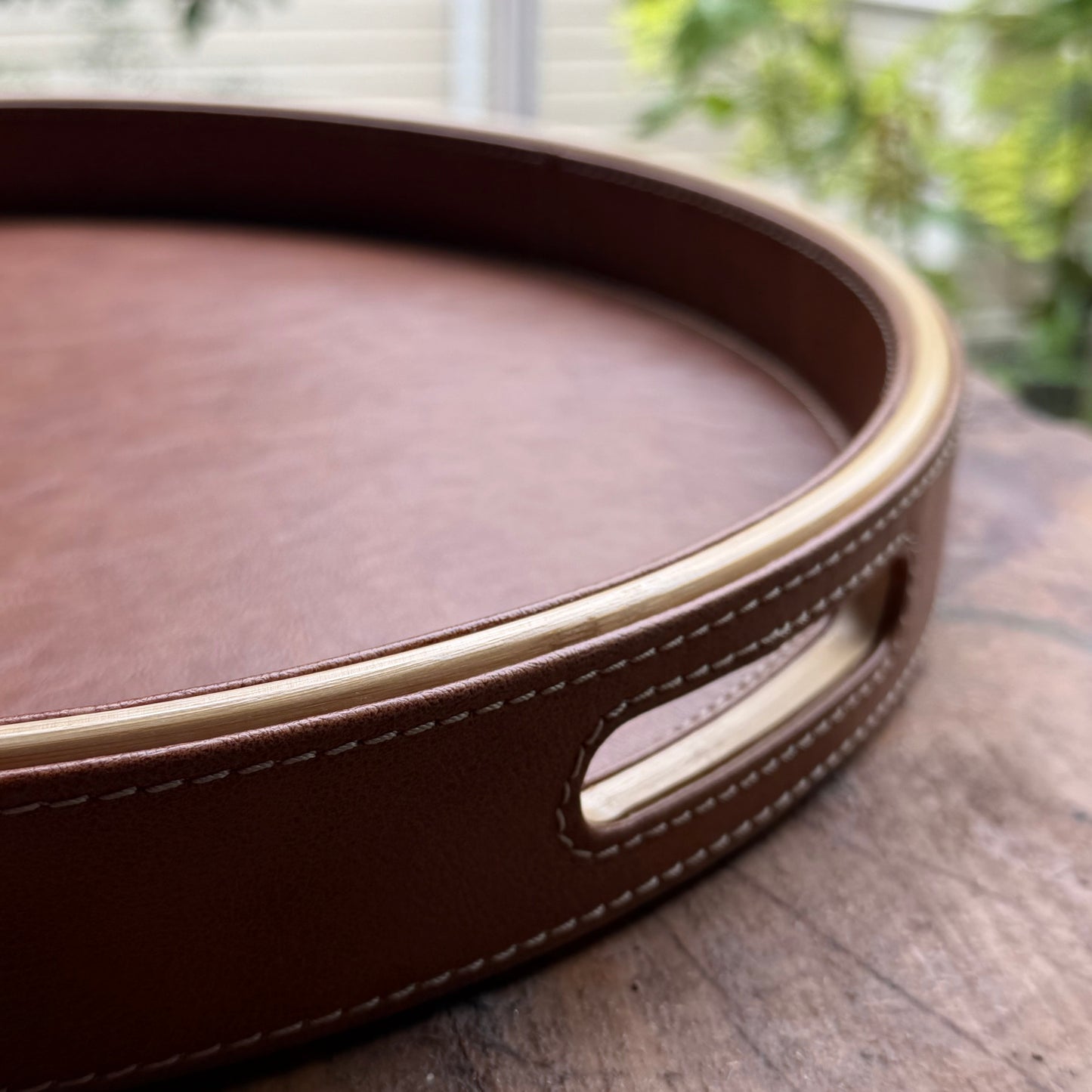 Seyia 40 cm Bamboo & Leather Tray