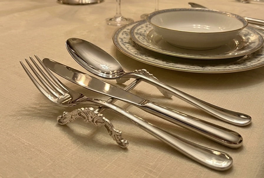 Royal 6’lı İşlemeli Gümüş Kaplama Çatal Bıçak Dayama Standı