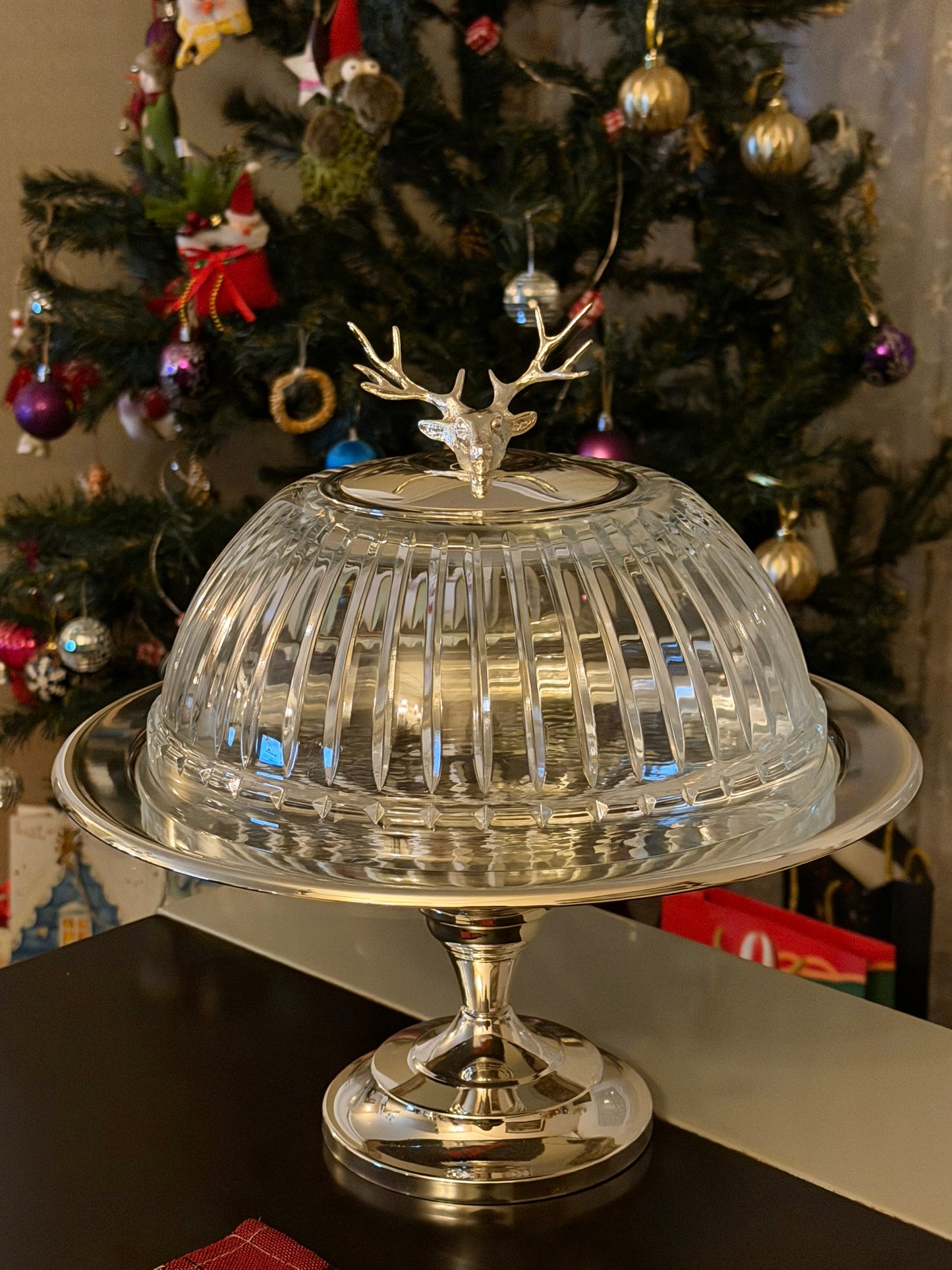 Elegantia Gümüş Kaplama & Kesme Cam Pasta Standı