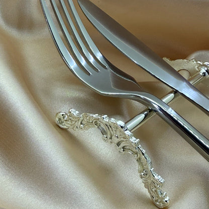 Royal 6’lı İşlemeli Gümüş Kaplama Çatal Bıçak Dayama Standı