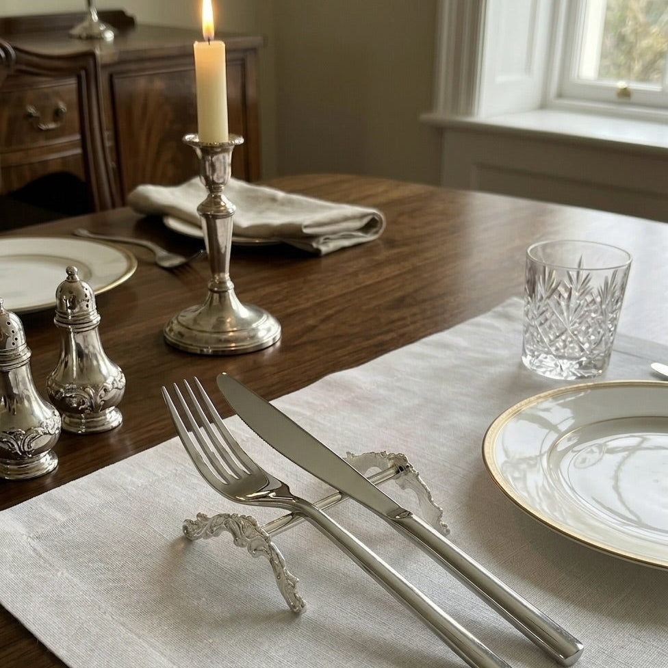 Royal 6’lı İşlemeli Gümüş Kaplama Çatal Bıçak Dayama Standı