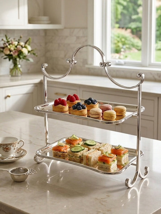 Miorisa 30x25 cm Gümüş 2 Katlı Sunumuk