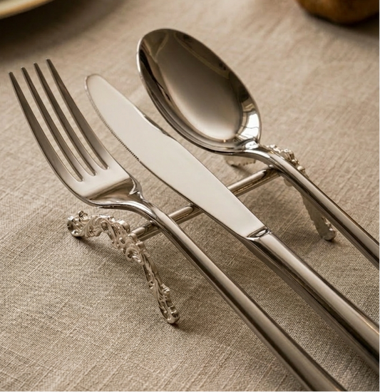 Royal 6’lı İşlemeli Gümüş Kaplama Çatal Bıçak Dayama Standı